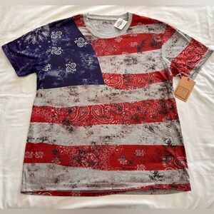 Baroos Heather Gray T-Shirt in Red, White, and Blue Bandana Print